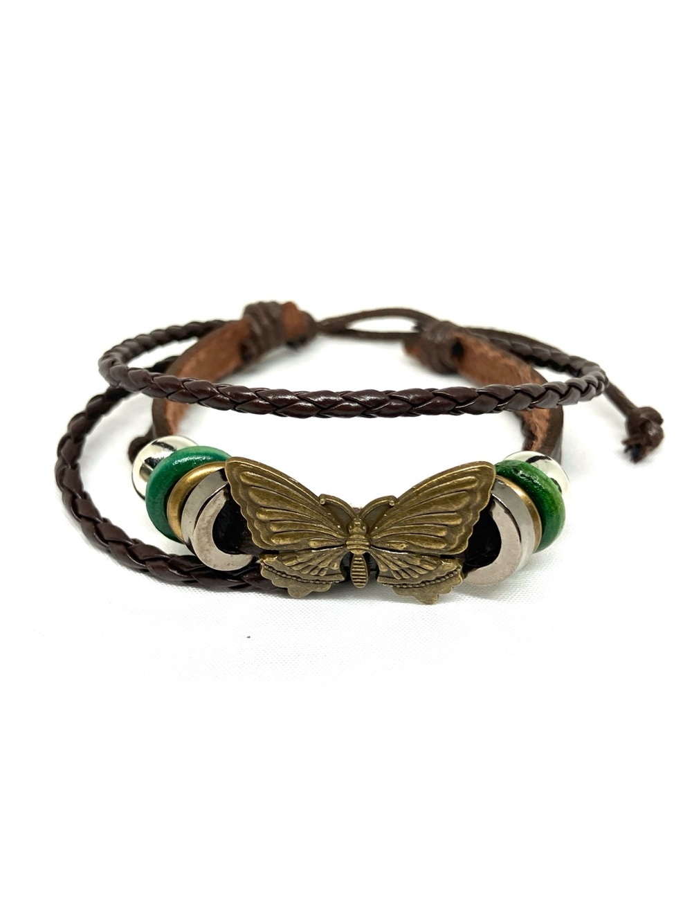 Multi-Strand Leather Bracelet w/ butterfly, discounted shipping